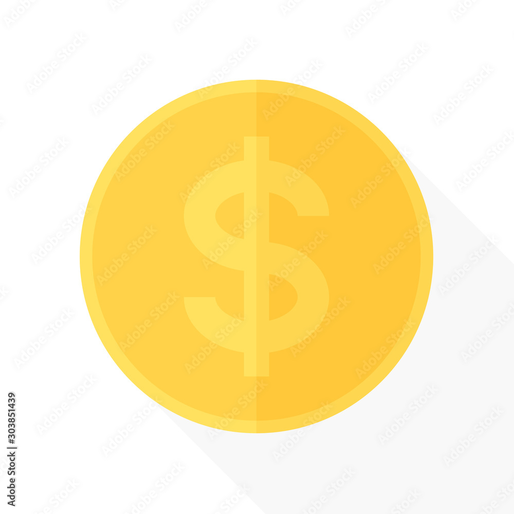 Flat design illustration of gold dollar coin. Business and finance concept. Flat design illustration of gold dollar coin. Business and finance concept.