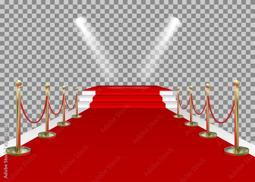 dramatisk rille til Red carpet and golden barriers with stairs, scene and spotlights. VIP  entering the stage for the award. Shiny fencing isolated on transparent  background. Vector illustration. Stock-vektor | Adobe Stock