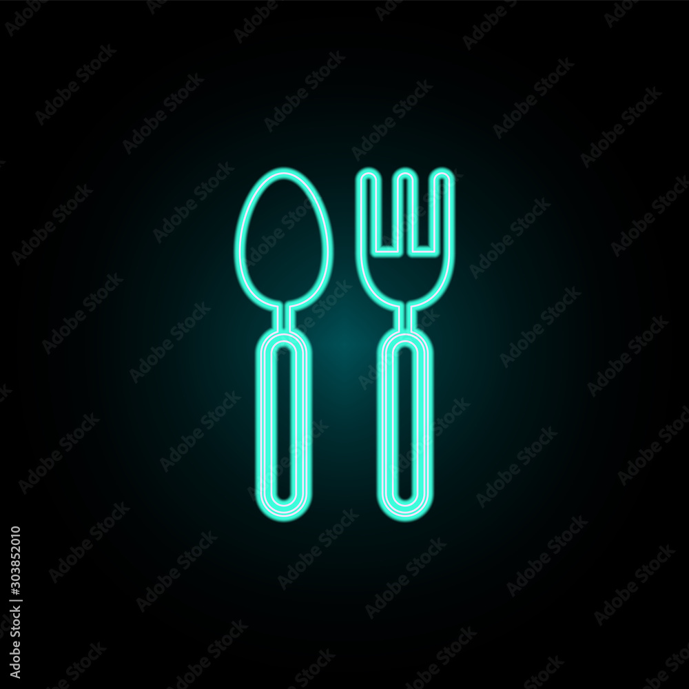 Fork and spoon neon icon. Simple thin line, outline vector of web icons for ui and ux, website or mobile application Fork and spoon neon icon. Simple thin line, outline vector of web icons for ui and ux, website or mobile application