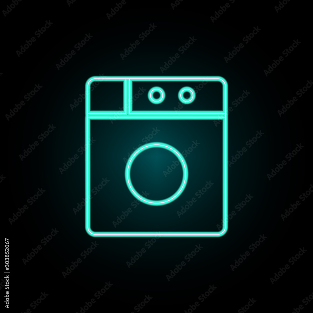 Washing machine neon icon. Simple thin line, outline vector of web icons for ui and ux, website or mobile application Washing machine neon icon. Simple thin line, outline vector of web icons for ui and ux, website or mobile application