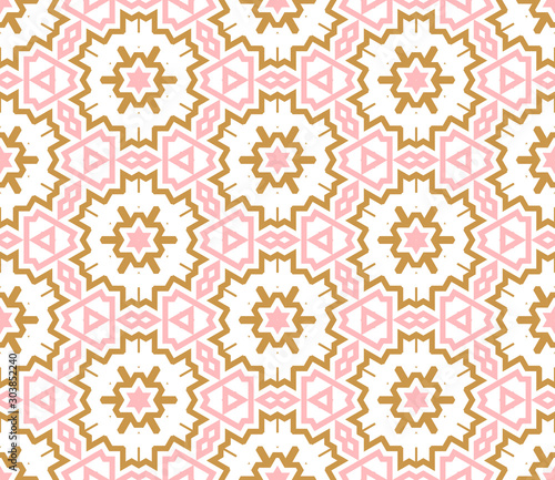 Abstract geometric tile seamless pattern with different shapes. Mosaic card. Ornamental background. Wrapping paper. Vector illustration. 