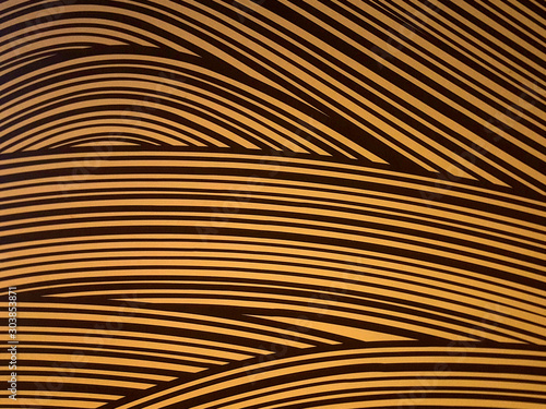 Abstract pattern. Wave line design black and orange gold. curves lines. Digital curve image with psychedelic stripes