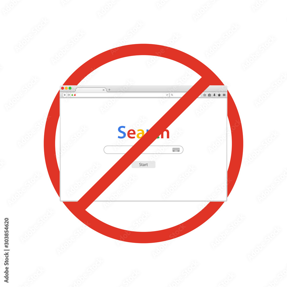 Fotografie Browser window with search in prohibition sign