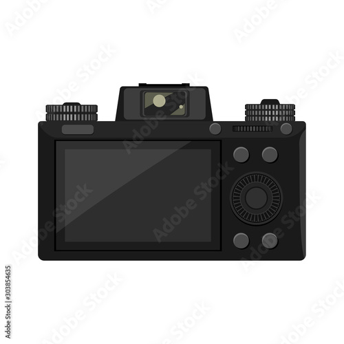 Trendy mirrorless Camera back side view with high detailed illustrated for your design. Flat and solid color vector illustration icon design.