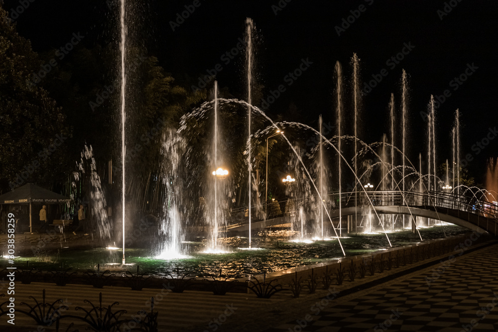 Fototapeta premium Night view of Batumi Boulevard Fountains in Batumi city - the capital of Adjara in Georgia