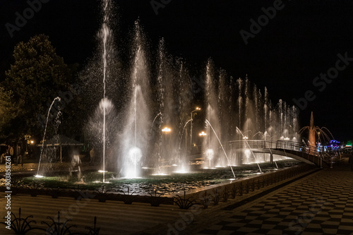 Night view of Batumi Boulevard Fountains in Batumi city - the capital of Adjara in Georgia