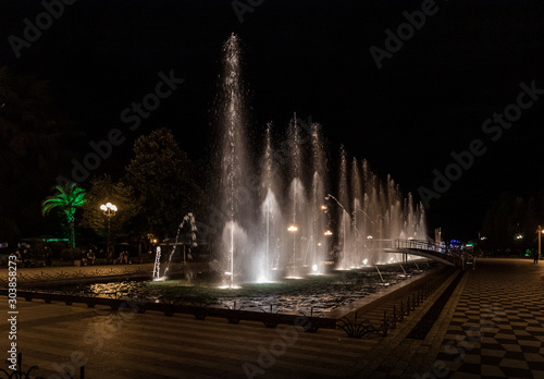 Night view of Batumi Boulevard Fountains in Batumi city - the capital of Adjara in Georgia