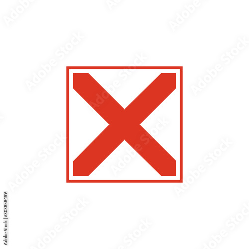 Exit Cross sign element. Red X icon isolated on white background. Simple mark graphic design. Button for vote, decision, web. Symbol of error, check, wrong and stop, failed. Vector illustration