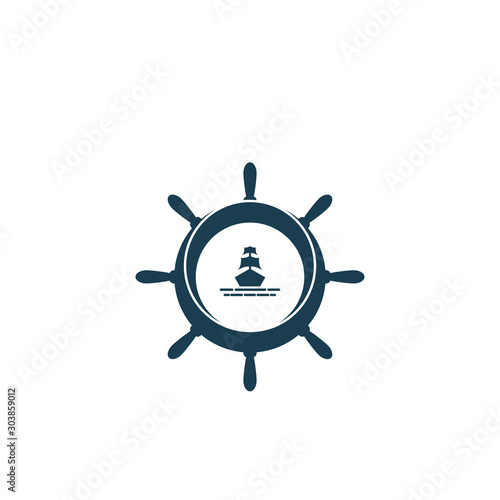 Ship wheel steering symbol vector icon