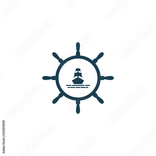 Ship wheel steering symbol vector icon