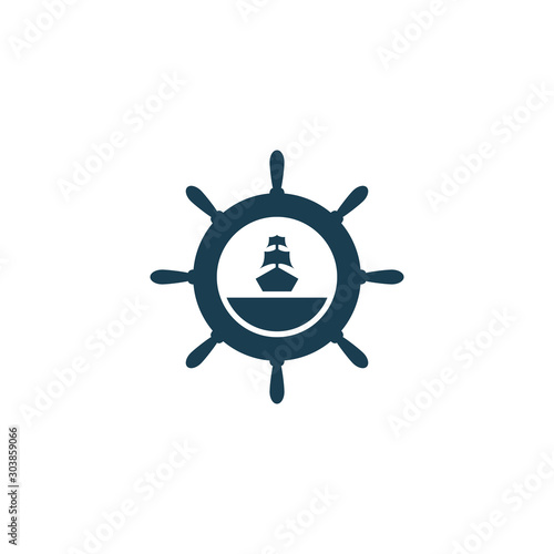 Ship wheel steering symbol vector icon