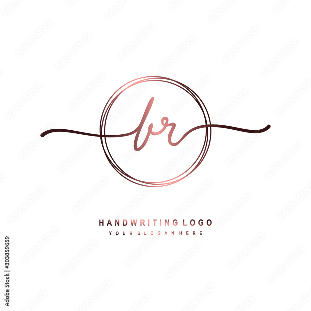 Fototapeta premium BR Initial handwriting logo design with circle lines dark pink gradation color. handwritten logo for fashion, beauty, team, wedding, luxury logo