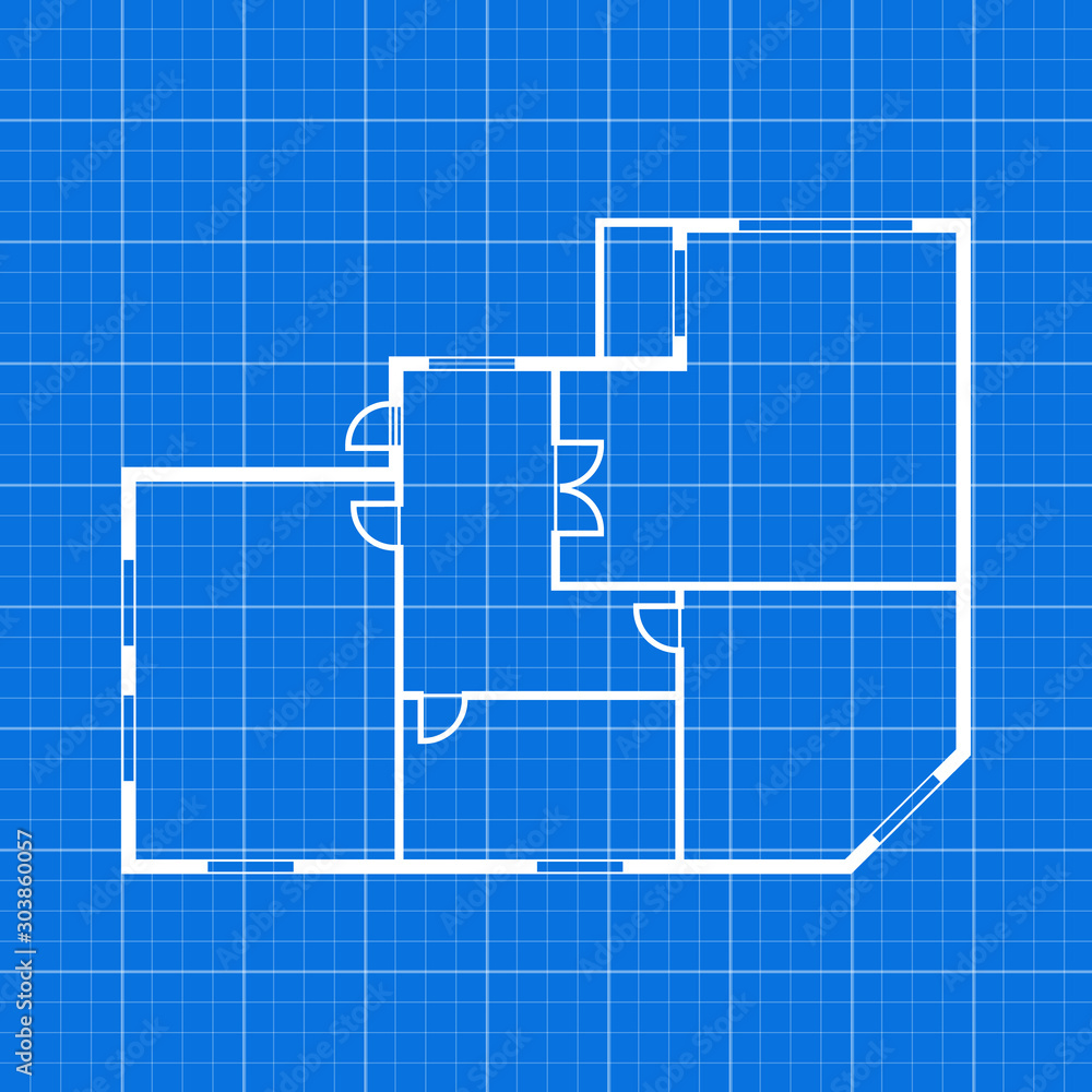 Apartment Plan Thin Line Top View. Vector