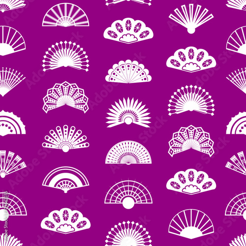 Hand Fan Signs Thin Line Seamless Pattern Background. Vector