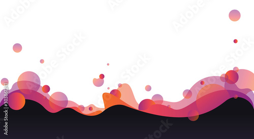 Gradient shapes composition sphere drops and navy and pink orange gradient waves geometric background