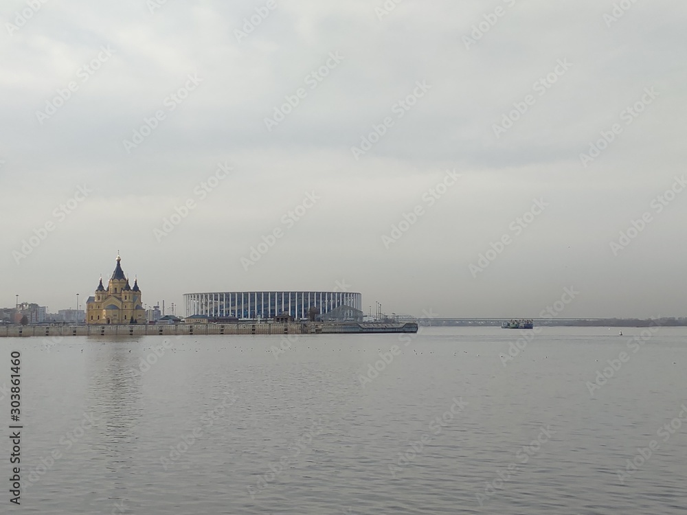 City promenade overlooking the river. City promenade overlooking the river.