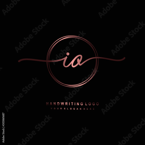 IO Initial handwriting logo design with circle lines dark pink gradation color. handwritten logo for fashion, beauty, team, wedding, luxury logo