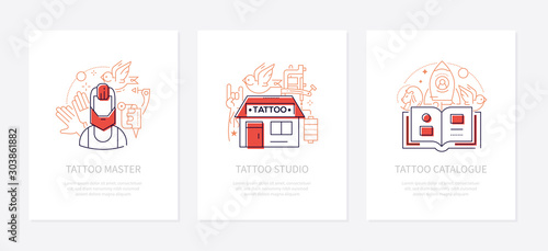 Tattoo studio - vector line design style banners set © Boyko.Pictures
