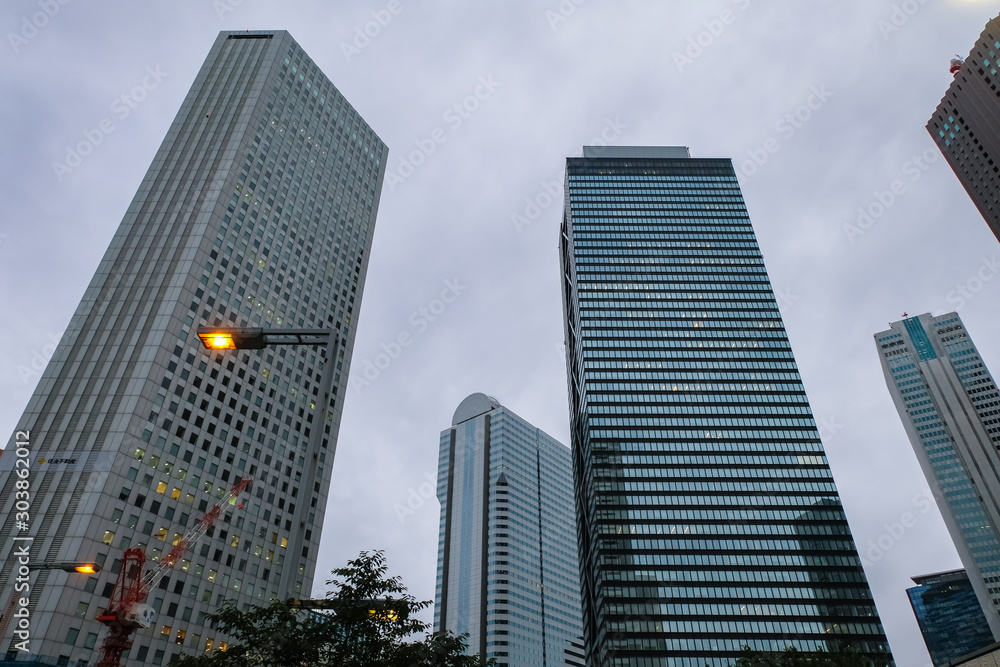 西新宿 高層ビル群 曇天
