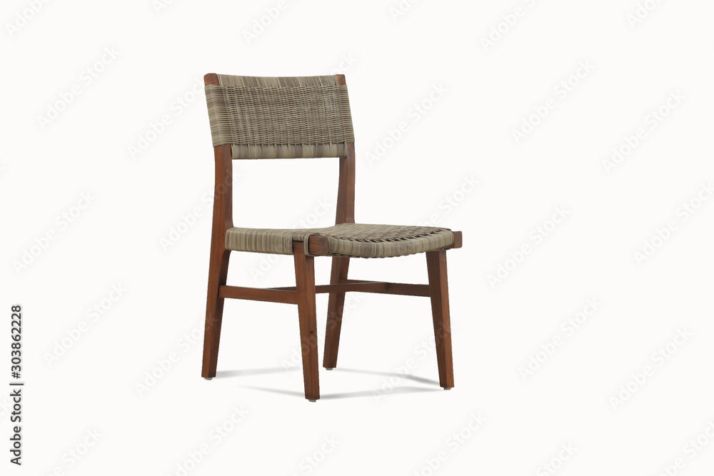 Chair natural wood single seat with rattan material, comfortable for interior/exterior furniture, isolated on white background Chair natural wood single seat with rattan material, comfortable for interior/exterior furniture, isolated on white background