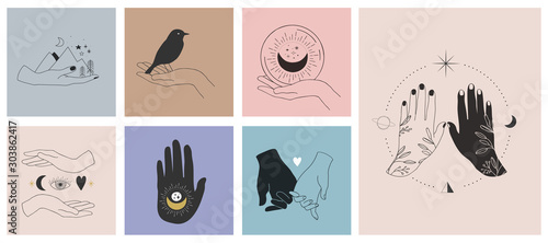 Foto Collection of fine, hand drawn style logos and icons of hands