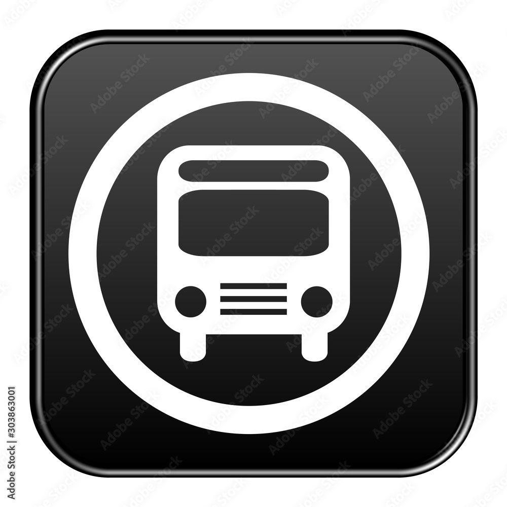 Schwarzer Button mit Kreis zeigt Bus oder Fernbus Schwarzer Button mit Kreis zeigt Bus oder Fernbus