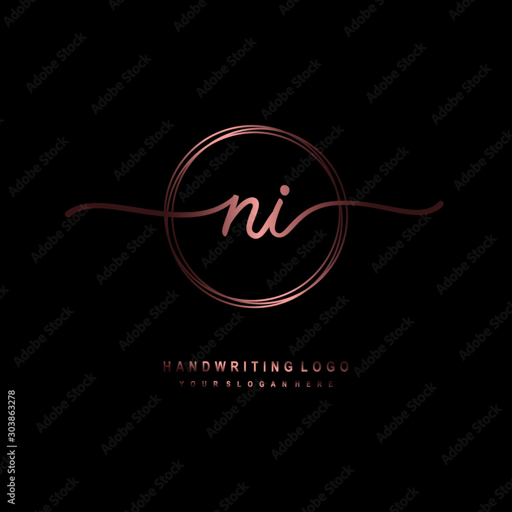 NI Initial handwriting logo design with circle lines dark pink gradation color. handwritten logo for fashion, beauty, team, wedding, luxury logo NI Initial handwriting logo design with circle lines dark pink gradation color. handwritten logo for fashion, beauty, team, wedding, luxury logo