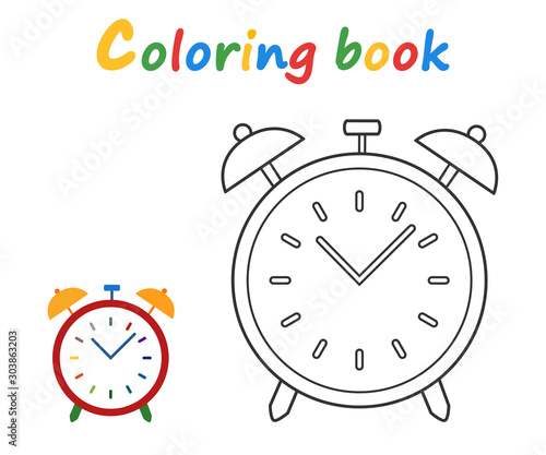 Alarm clock coloring book in cartoon style