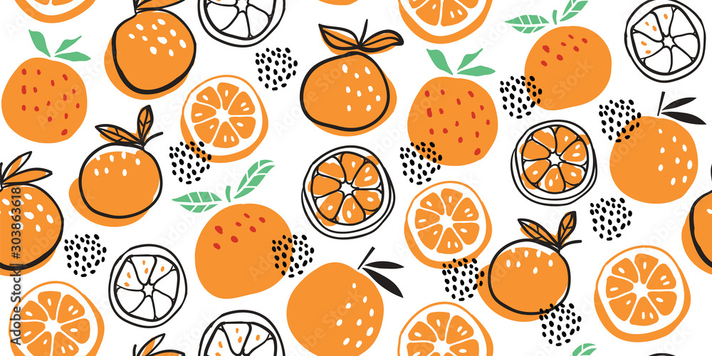 Stylish citrus oranges fruits seamless pattern - obrazy, fototapety, plakaty 