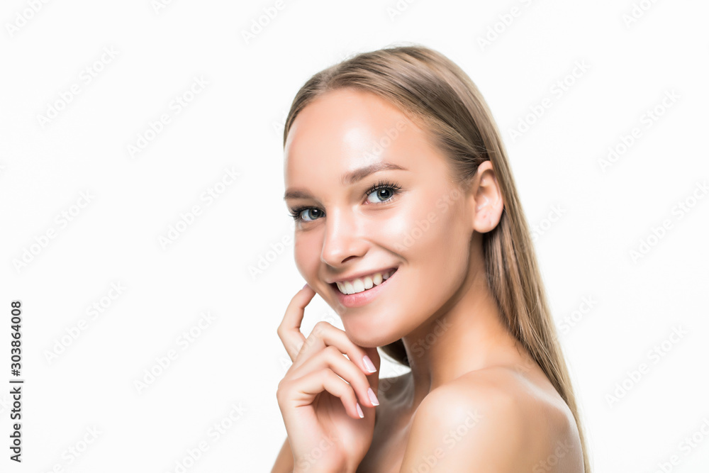 Young beauty woman healthy skin closeup eyes lips isolated on white background Young beauty woman healthy skin closeup eyes lips isolated on white background