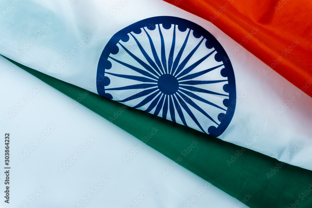 National flag of India on white background for Indian Independence day. Top  view, copy space for text. Stock Photo | Adobe Stock