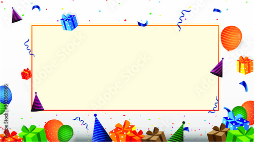 Happy Birthday typography vector design for greeting cards and poster with balloon, confetti and gift box, design template for birthday celebration