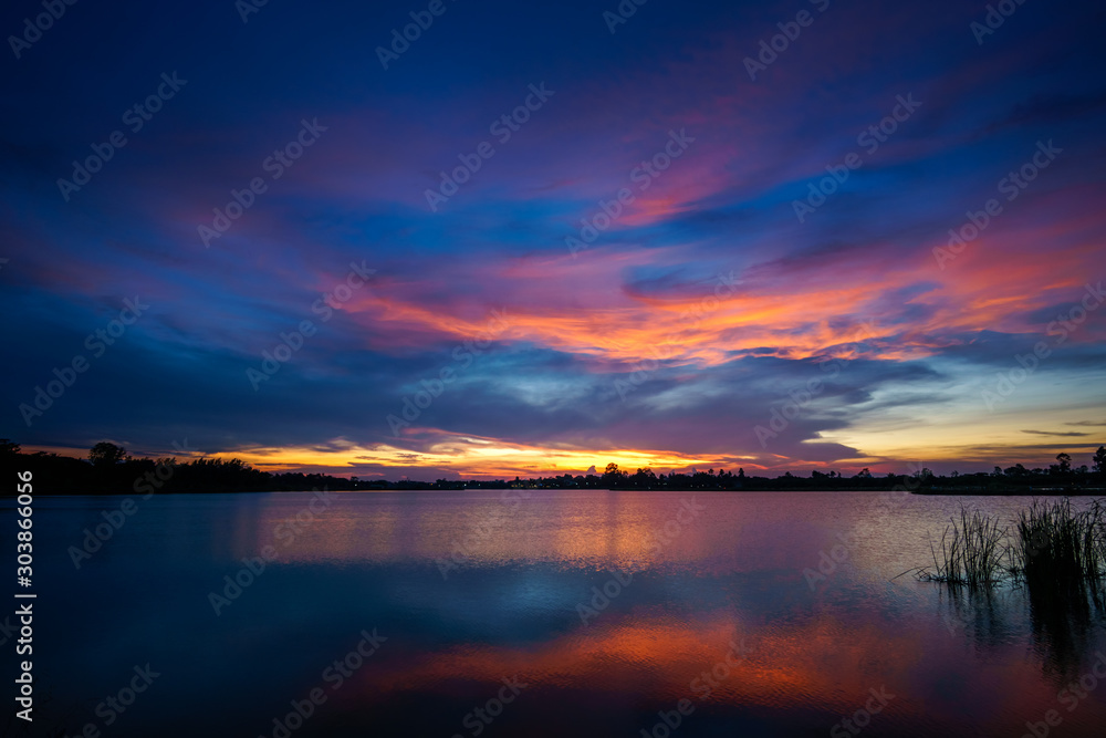 Sunset at the lake landscape