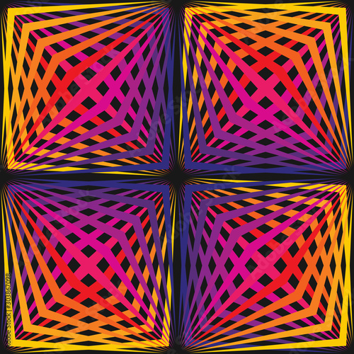 Vector geometric seamless pattern with colorful diagonal lines. 80-90’s style