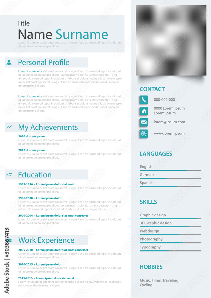 Professional personal resume cv in bright colors template Professional personal resume cv in bright colors template