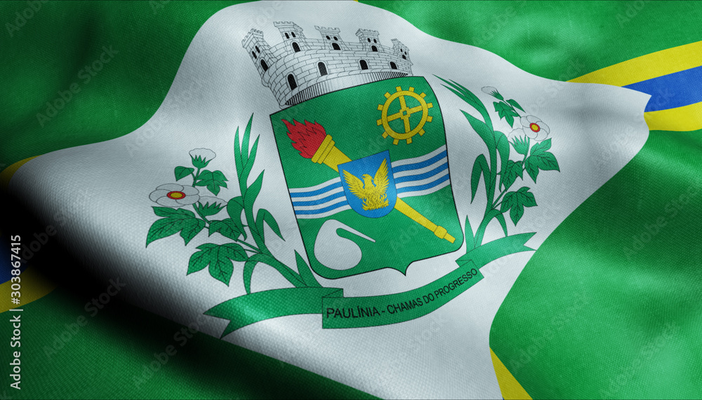 Φωτογραφία 3D Waving Brazil City Flag of Paulinia Closeup View