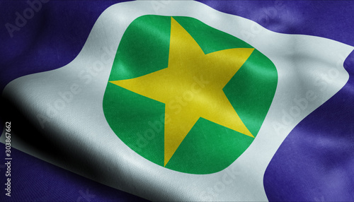 3D Waving Brazil Province Flag of Mato Grosso Closeup View
