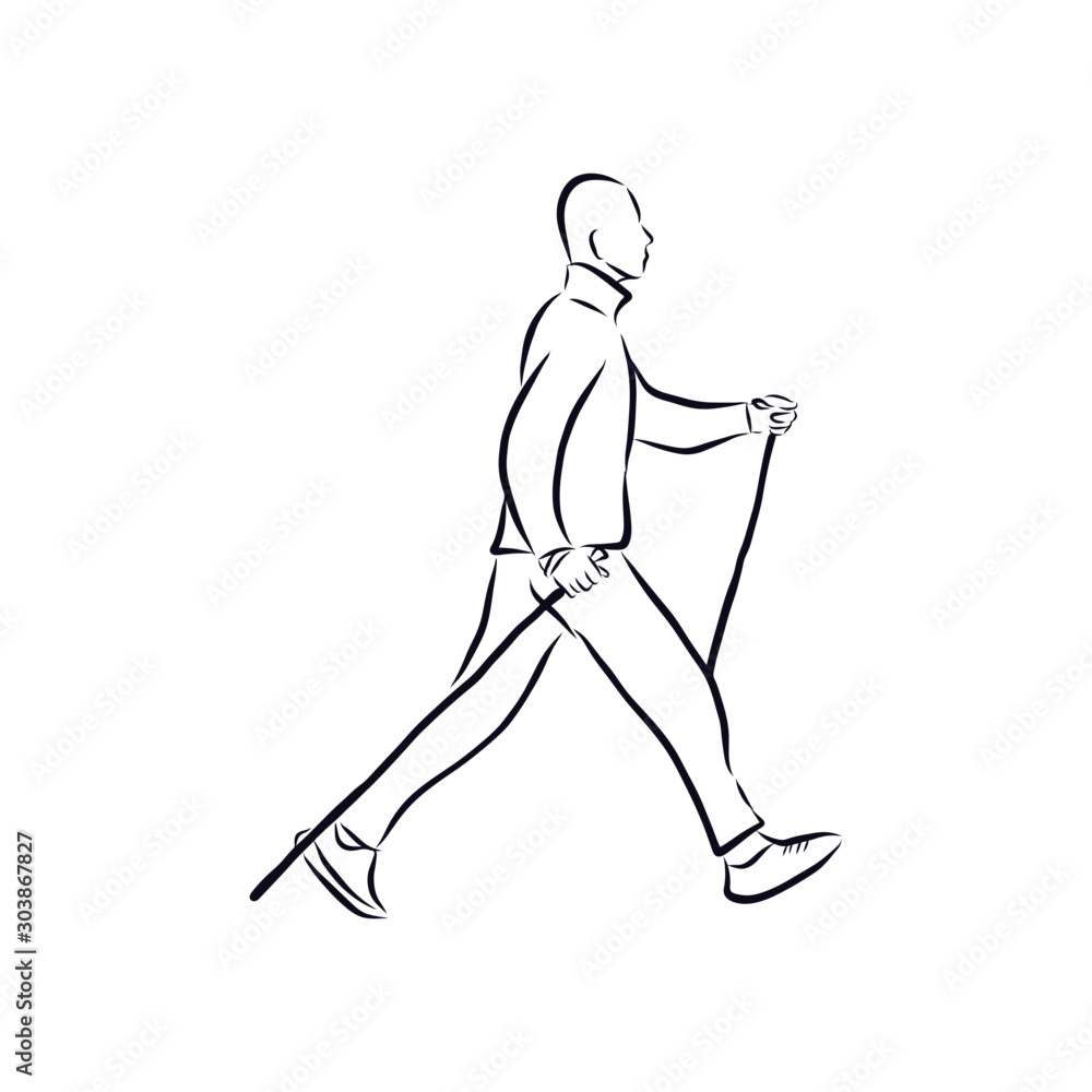 Man walking with Nordic walking poles