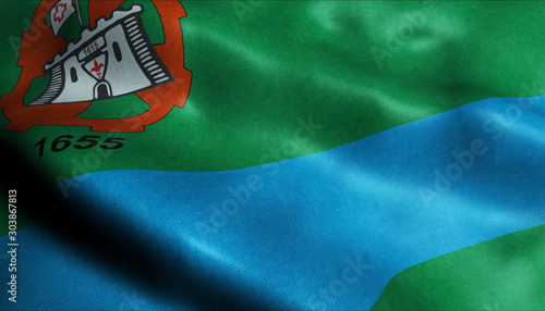 3D Waving Brazil City Flag of Jundiai Closeup View photo