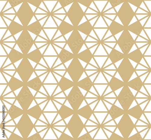 Golden vector abstract geometric pattern with triangles, hexagons, grid, net