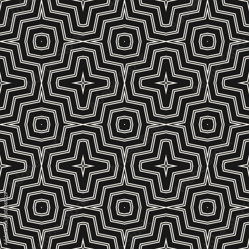 Vector geometric seamless pattern with concentric zig zag lines, stripes, tiles