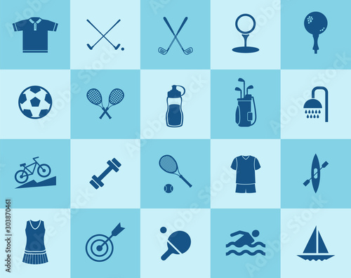 Icon sport set. Vector illustrations with tennis, swimming, football, golf, darts simbols.