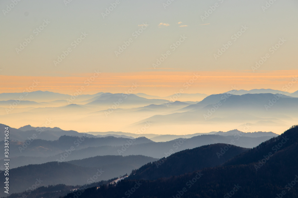 Morning fog in Bohinj valley