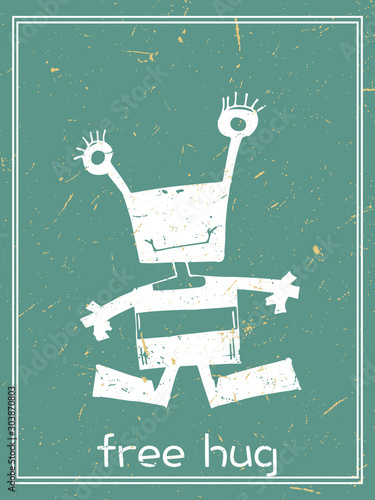 Funny monsters postcard vector illustration. Cute hand drawn doodle cards, postcards, posters with cartoon creatures for kids, baby shower, birthday