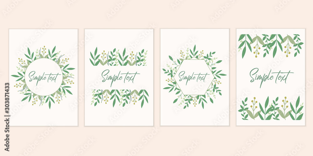 Botanical card set. Invitation mockup cards
