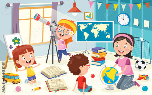 Kid Using Telescope For Astronomical Research