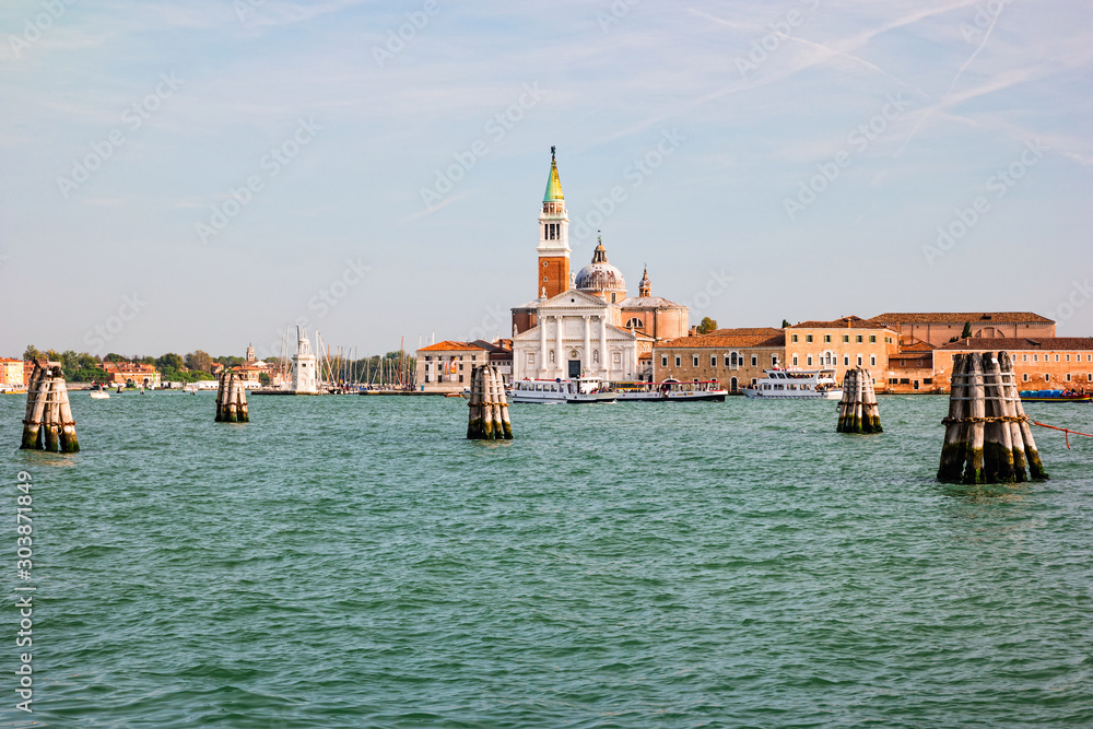 Bell tower and church of Saint George also called San Giorgio Maggiore in Venice, Italy