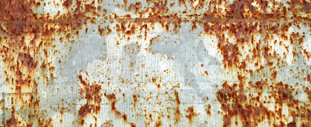 Fotografie Rusted white painted metal wall