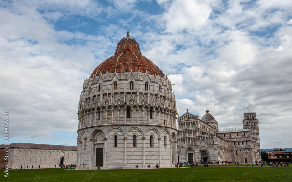 Baptistery Building and the cathedral  of Pisa Tuscany Italy