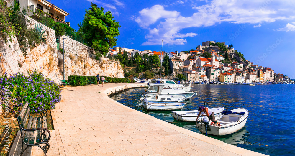 Obraz premium Travel and landmarks of Croatia - beautiful coastal town Sibenik, historic town located in central Dalmatia